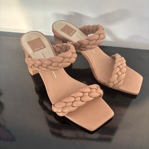Dolce Vita Paily Braided Heeled Sandals Cafe Nude Square Toe Croc Block Heel